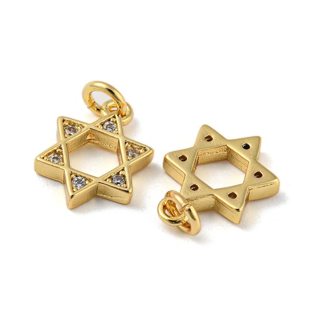 Dije colgante estrella david 12.5 mm zircón baño de oro / unidad2
