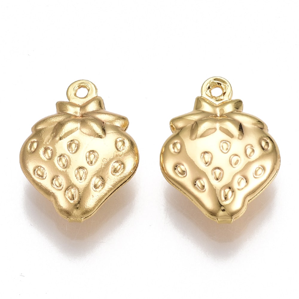 Dije colgante frutilla 15 mm baño de oro / unidad1