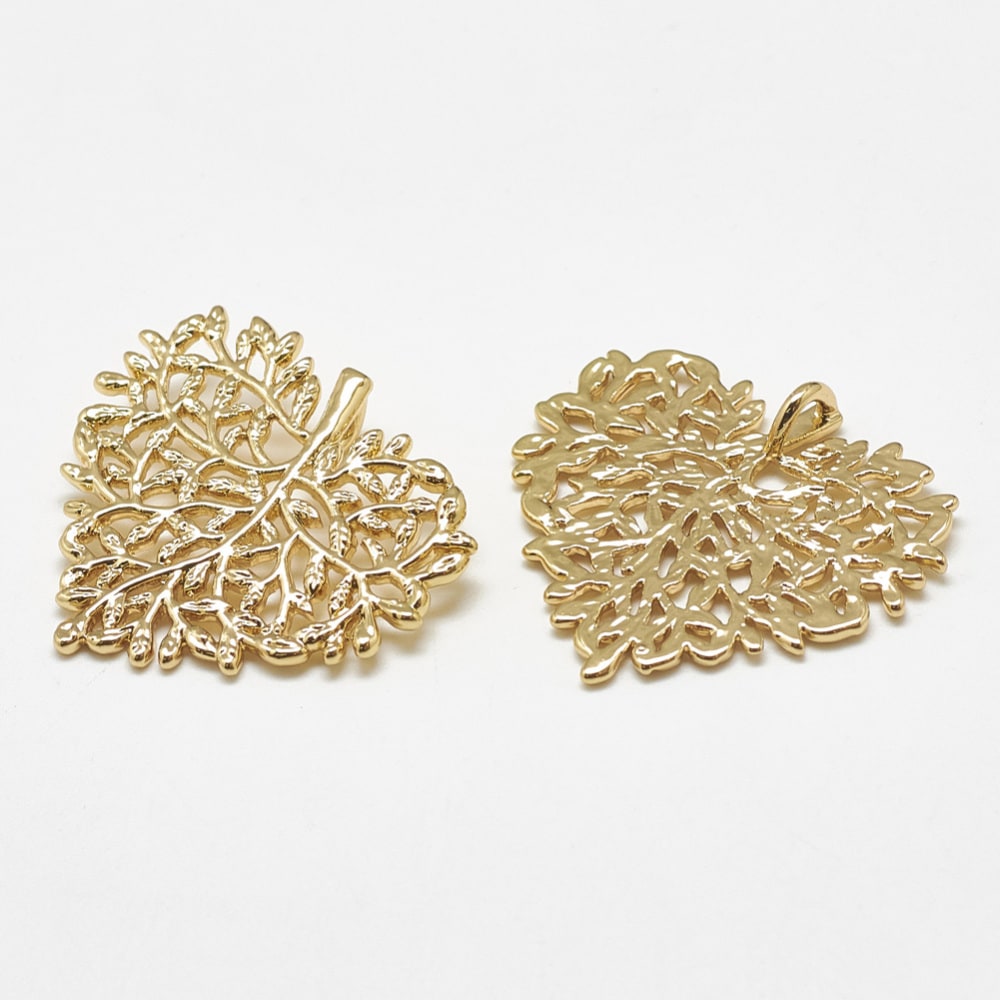 Dije colgante maxi árbol corazón 30 mm baño oro / unidad1