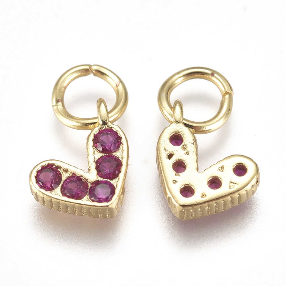Dije colgante corazón zircón color baño de oro / unidad10
