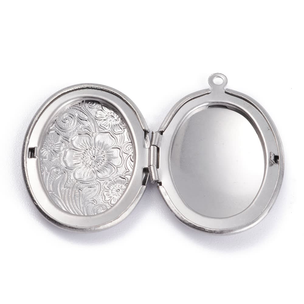 Relicario foto portafoto locket ovalado flores plateado / unidad2