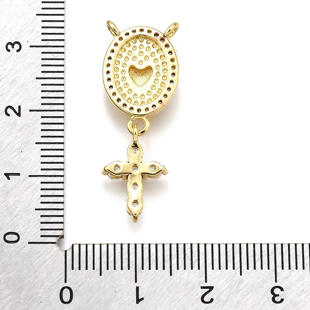 Dije conector vitela cruz sagrado corazón 30 mm zircón baño oro / unidad3