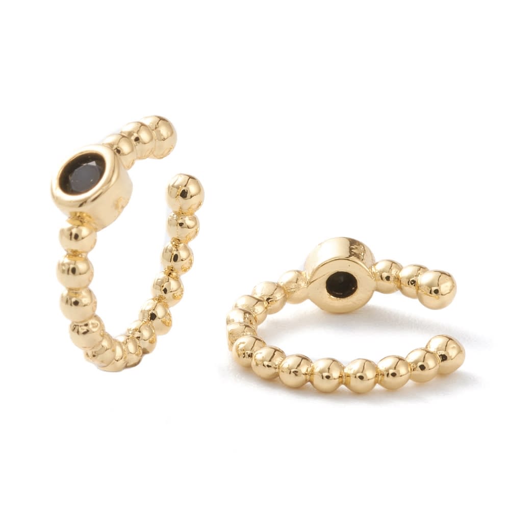 Ear cuff solitarios balines zircón negro baño de oro / unidad1