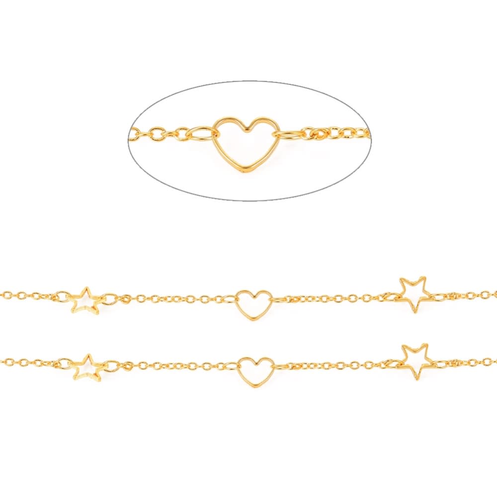 Cadena con figura rombo estrella corazón conector baño de oro / metro4