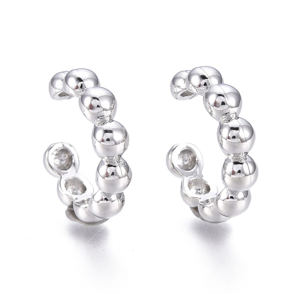 Ear cuff aros solitarios liso balines plateado / unidad1
