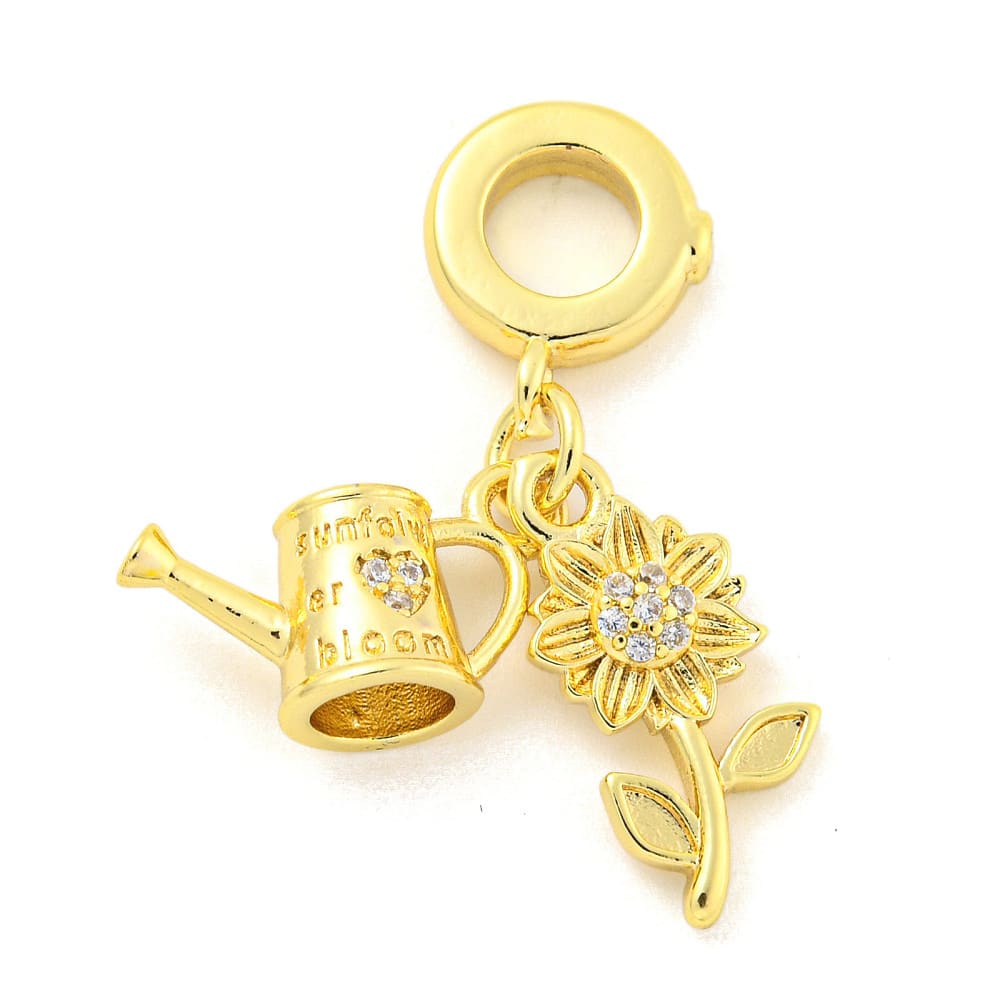 Colgante europeo charm flor regadera zircón baño de oro / unidad1
