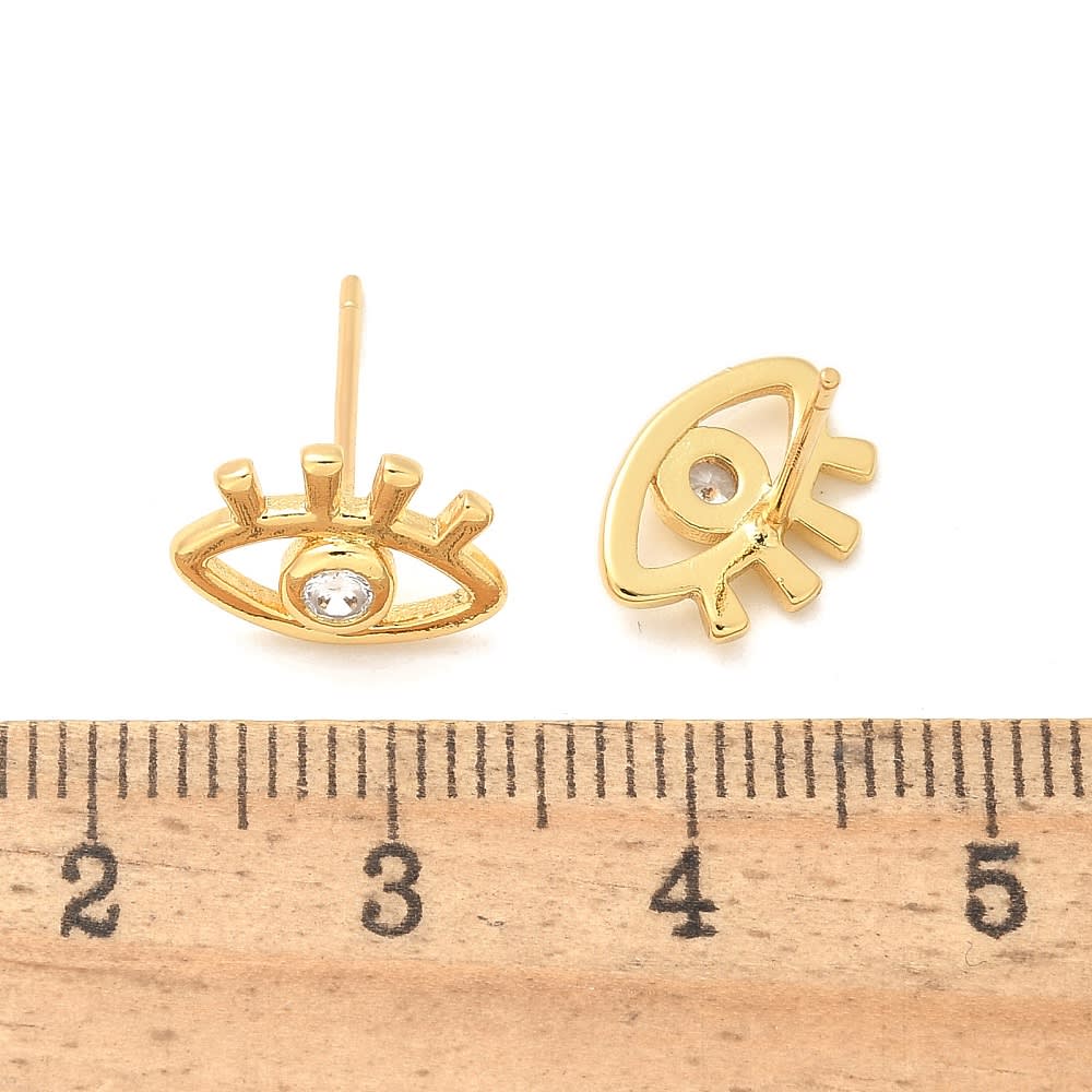 Aros topo topito ojo turco 11.5 mm con zircón baño de oro / par2