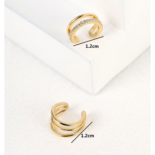 Pack 2 uds Ear cuff aros solitarios líneas zircón baño de oro / set2
