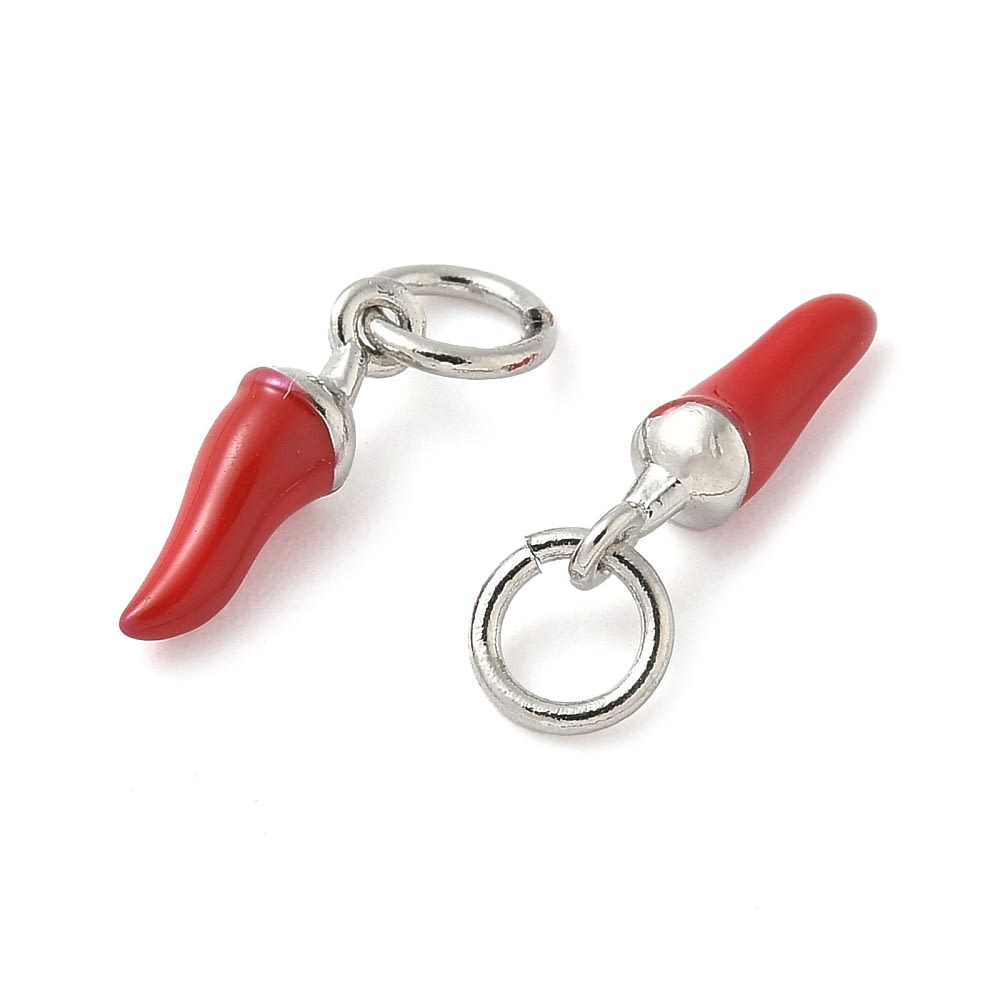 Dije colgante esmaltado mini ají rojo 11.5 mm baño platino / unidad2