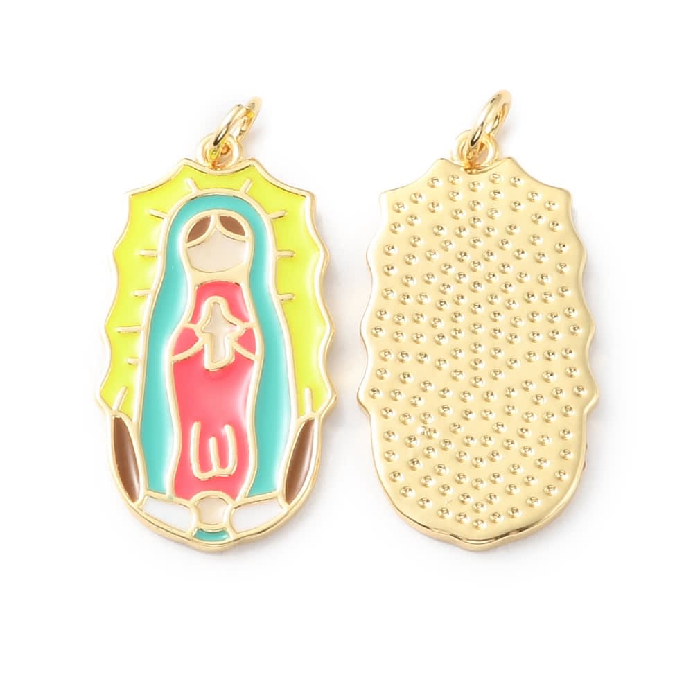 Dije colgante esmaltado virgen maría 27 mm baño oro / unidad2