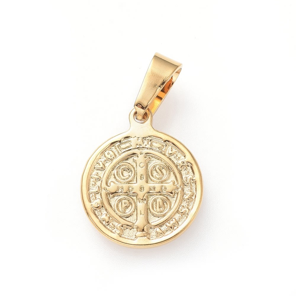 Dije colgante medalla San Benito acero dorado plateado / unidad4