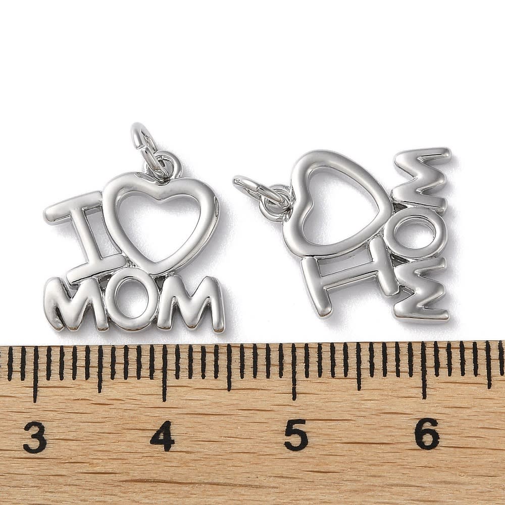 Dije colgante I love mom mamá madre 14.5 mm plateado / unidad3