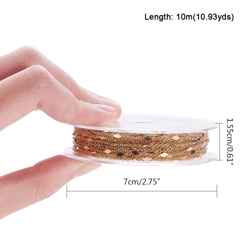 Cadena eslabón rombo 1.5 mm baño de oro / metro3