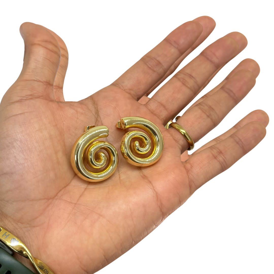 Aros topo topito caracol espiral mar verano baño de oro / par2