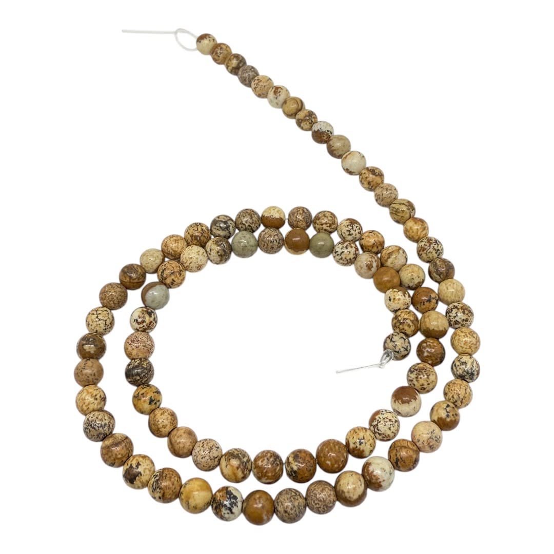 Sarta abalorios cuentas piedra madera petrificada / tira3