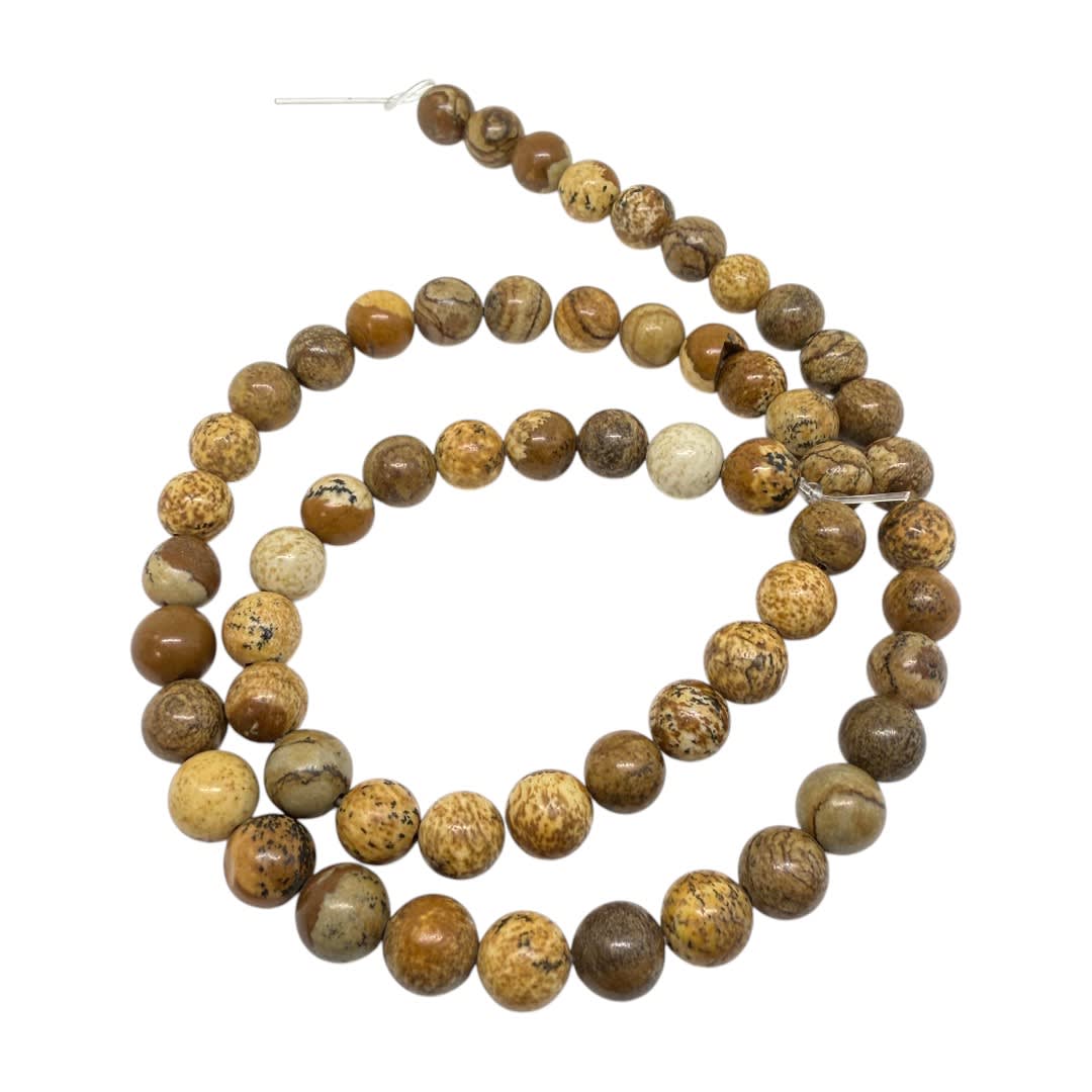 Sarta abalorios cuentas piedra madera petrificada / tira2