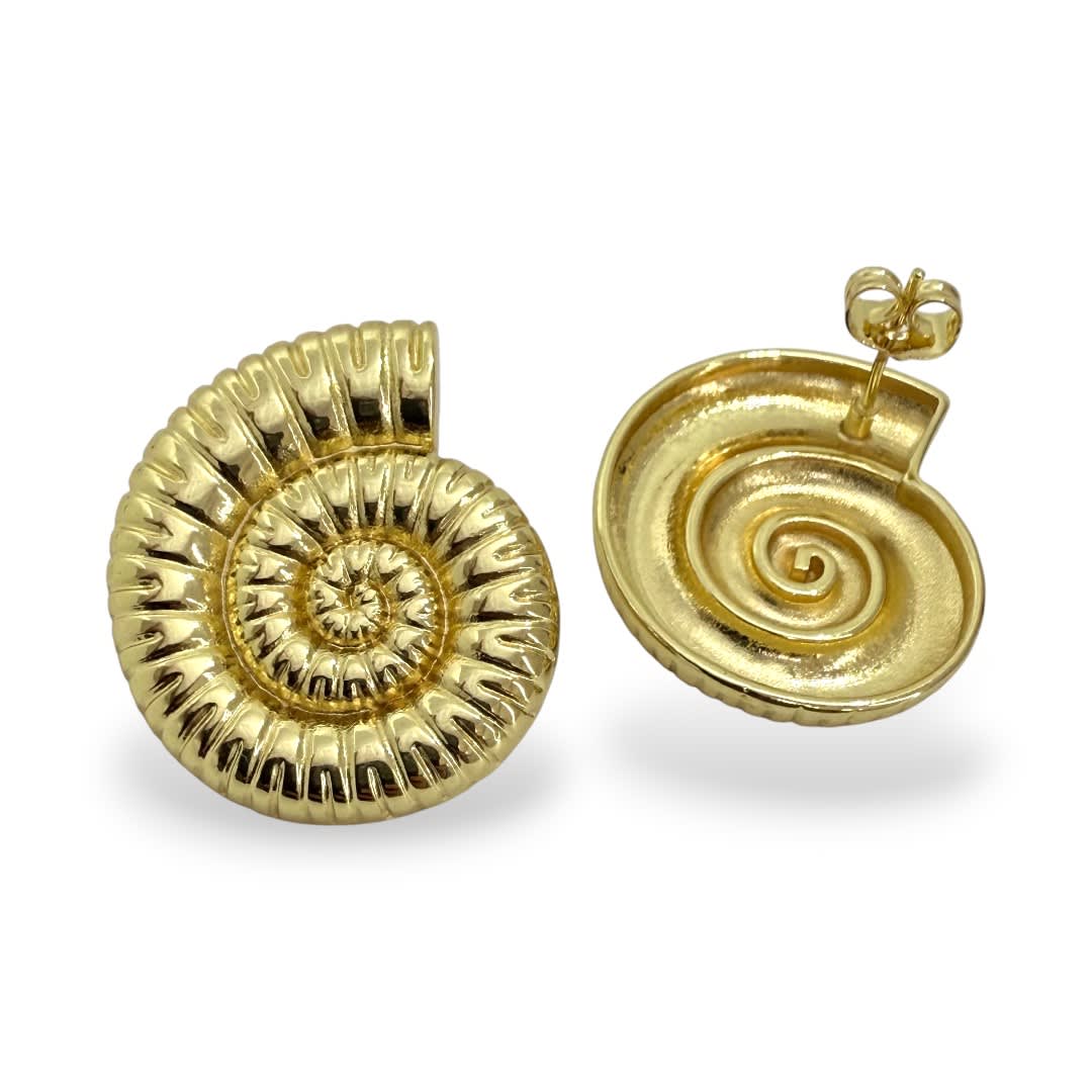 Aros topo topito caracol terrestre mar verano baño de oro / par2