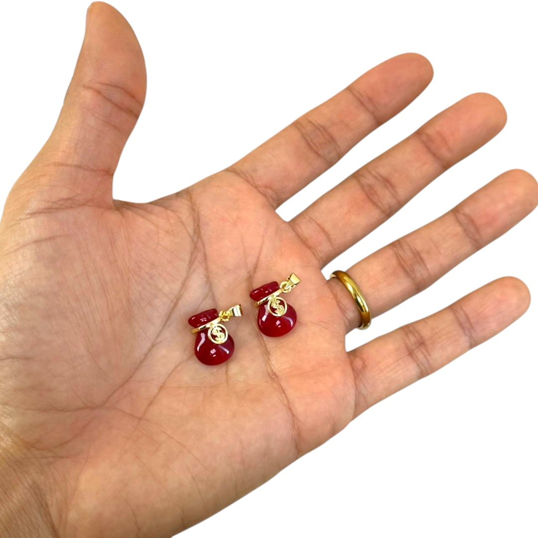 Dije colgante bolsa saquito dinero fortuna rojo baño oro / unidad6