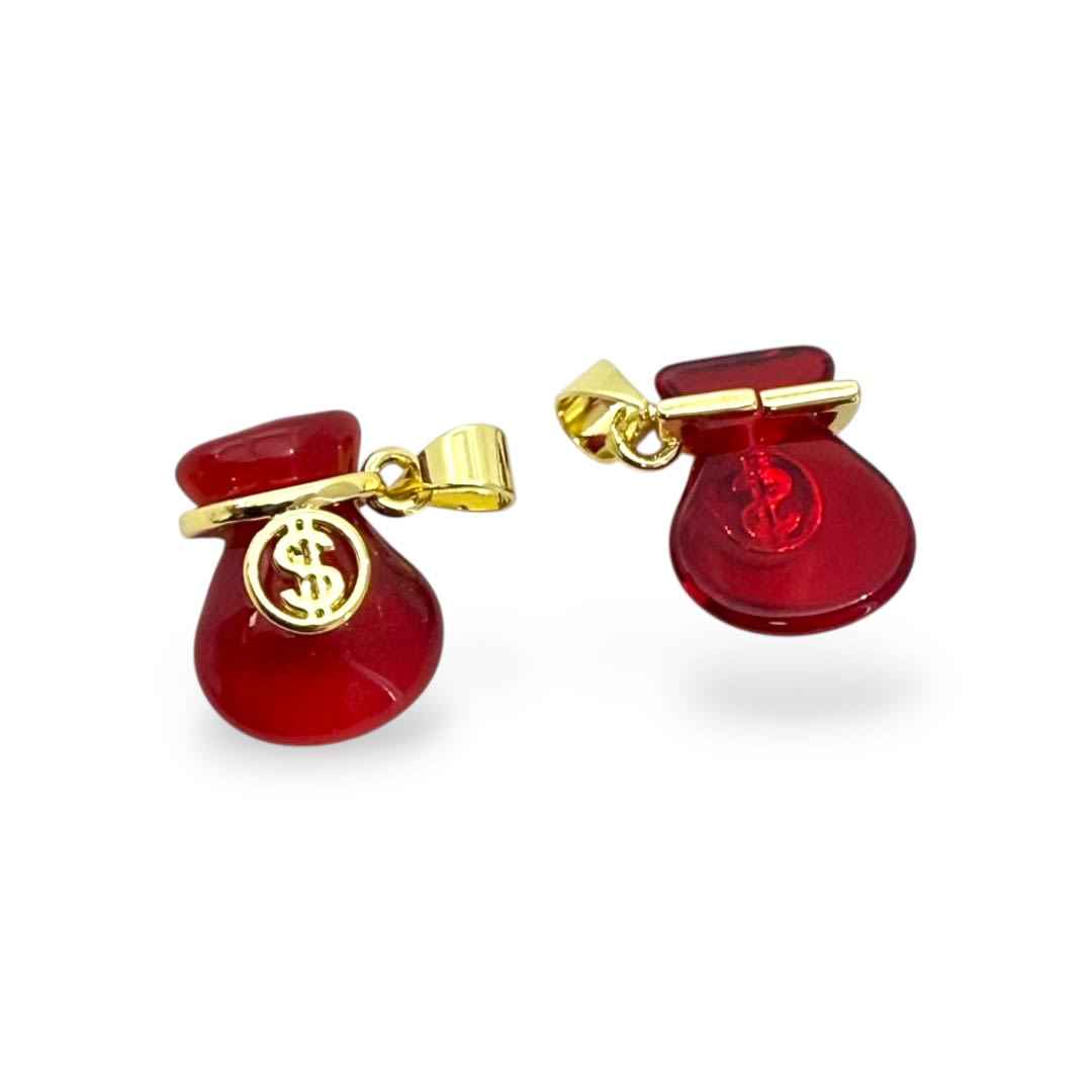 Dije colgante bolsa saquito dinero fortuna rojo baño oro / unidad5