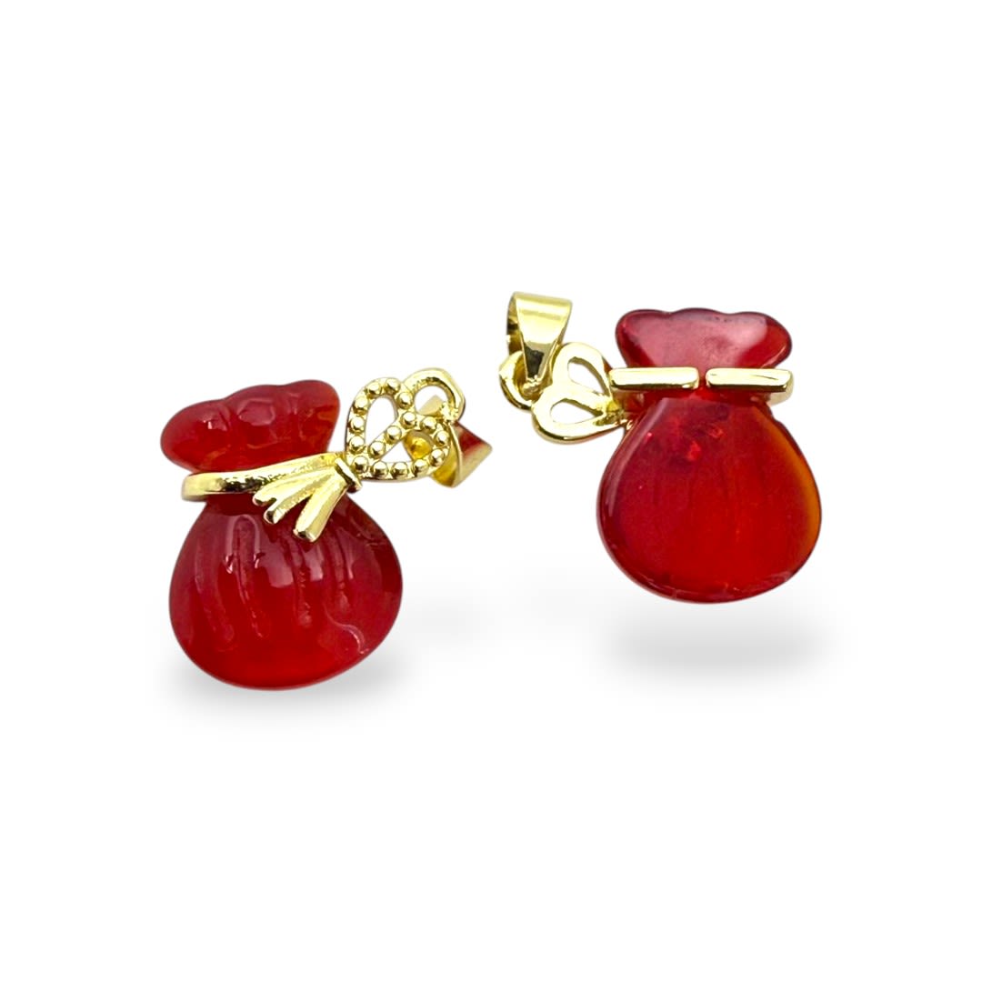 Dije colgante bolsa saquito dinero fortuna rojo baño oro / unidad4