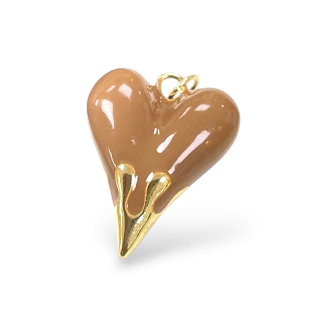Dije colgante corazón alargado esmaltado 24.5 mm baño oro / unidad9