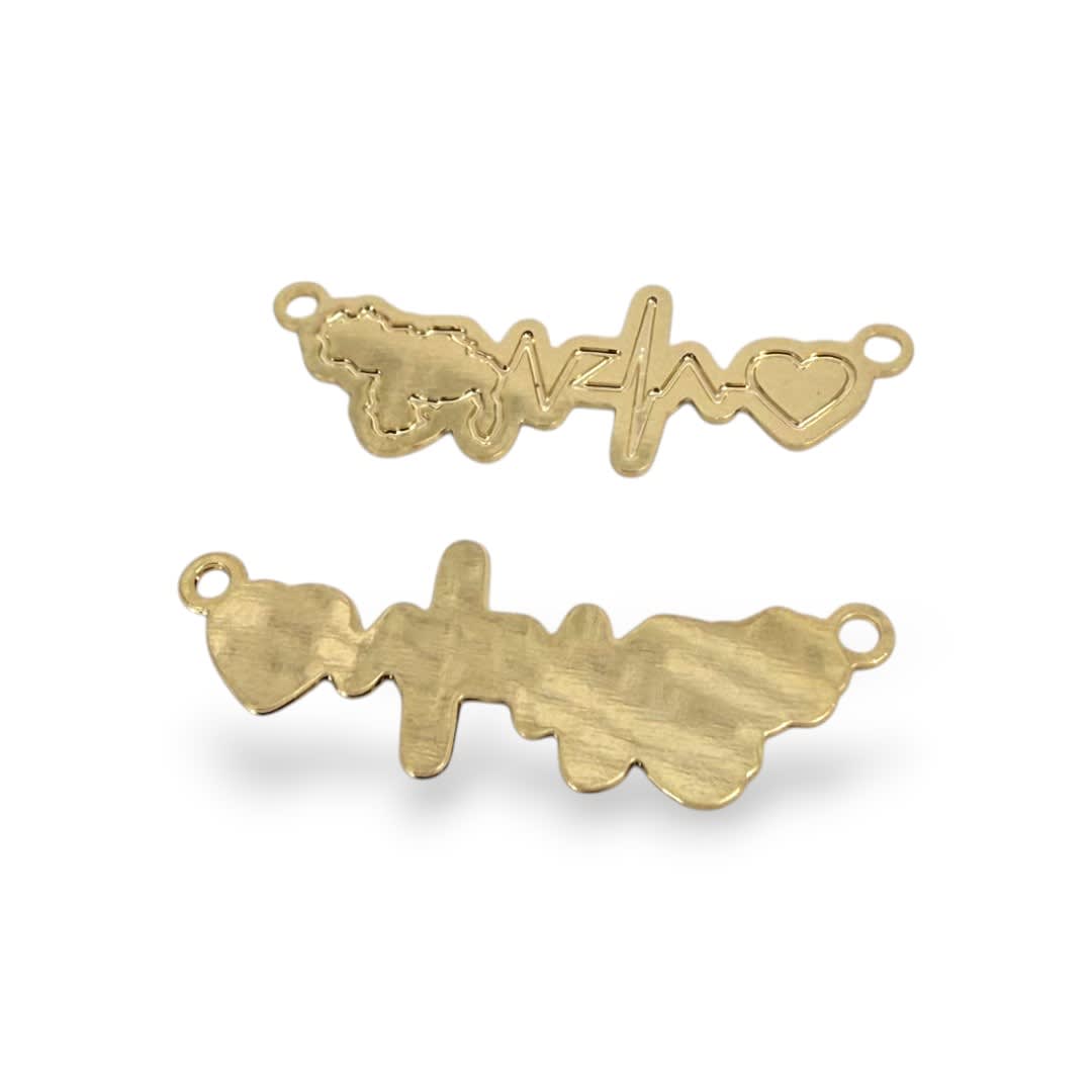 Dije conector mapa corazón venezuela 27x10 mm gold-filled / unidad3