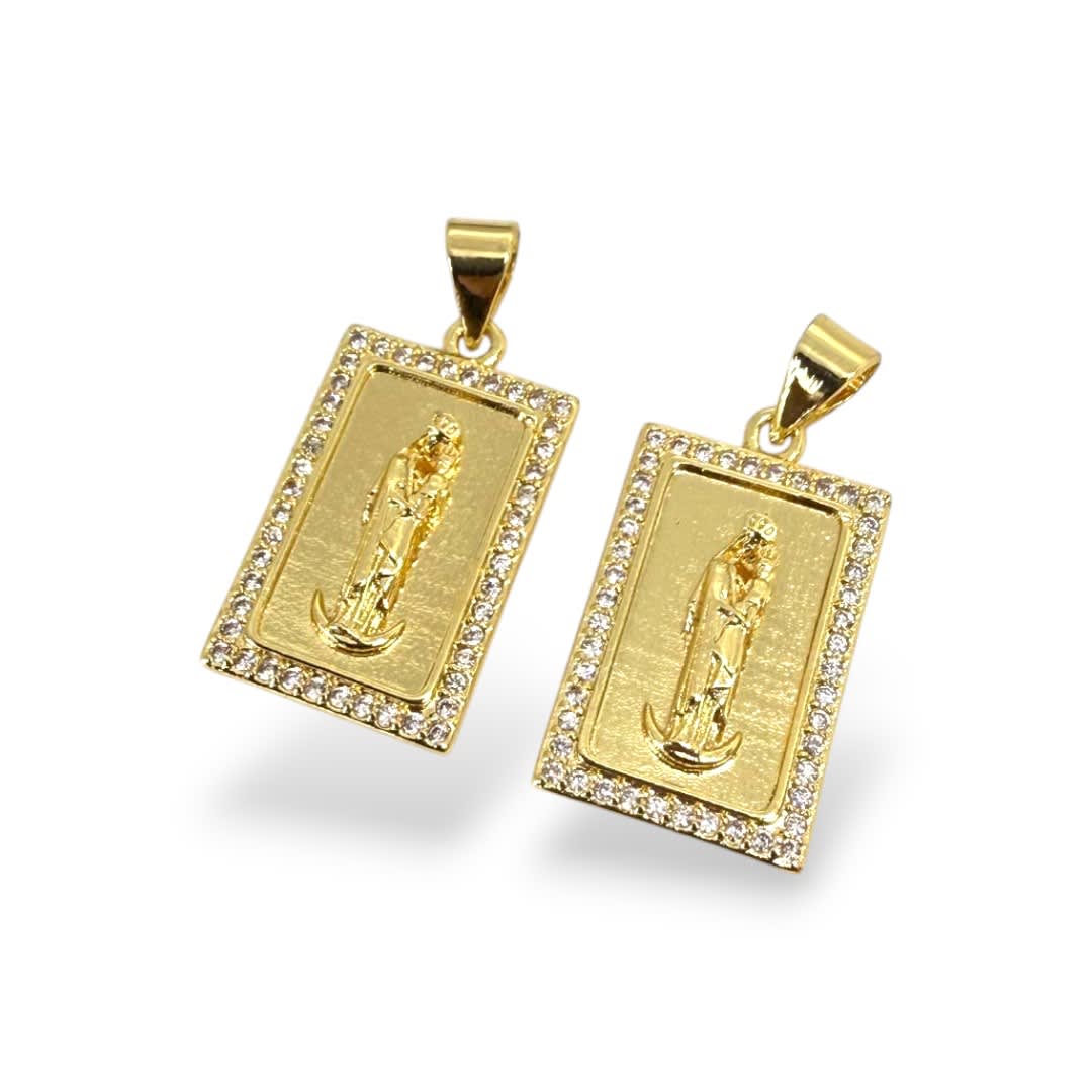Dije colgante virgen Chiquinquirá 12x18 mm zircón baño oro / unidad1