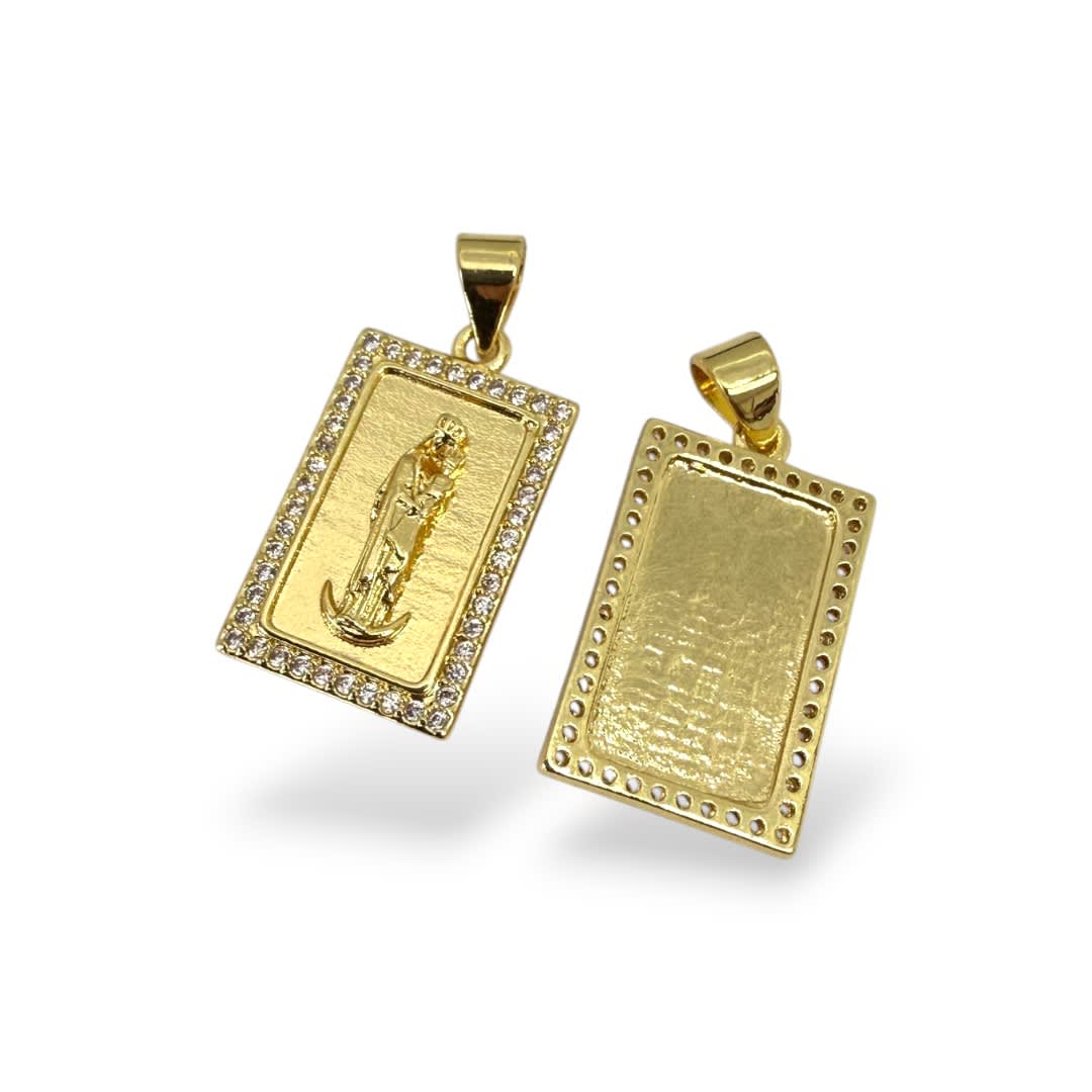 Dije colgante virgen Chiquinquirá 12x18 mm zircón baño oro / unidad3