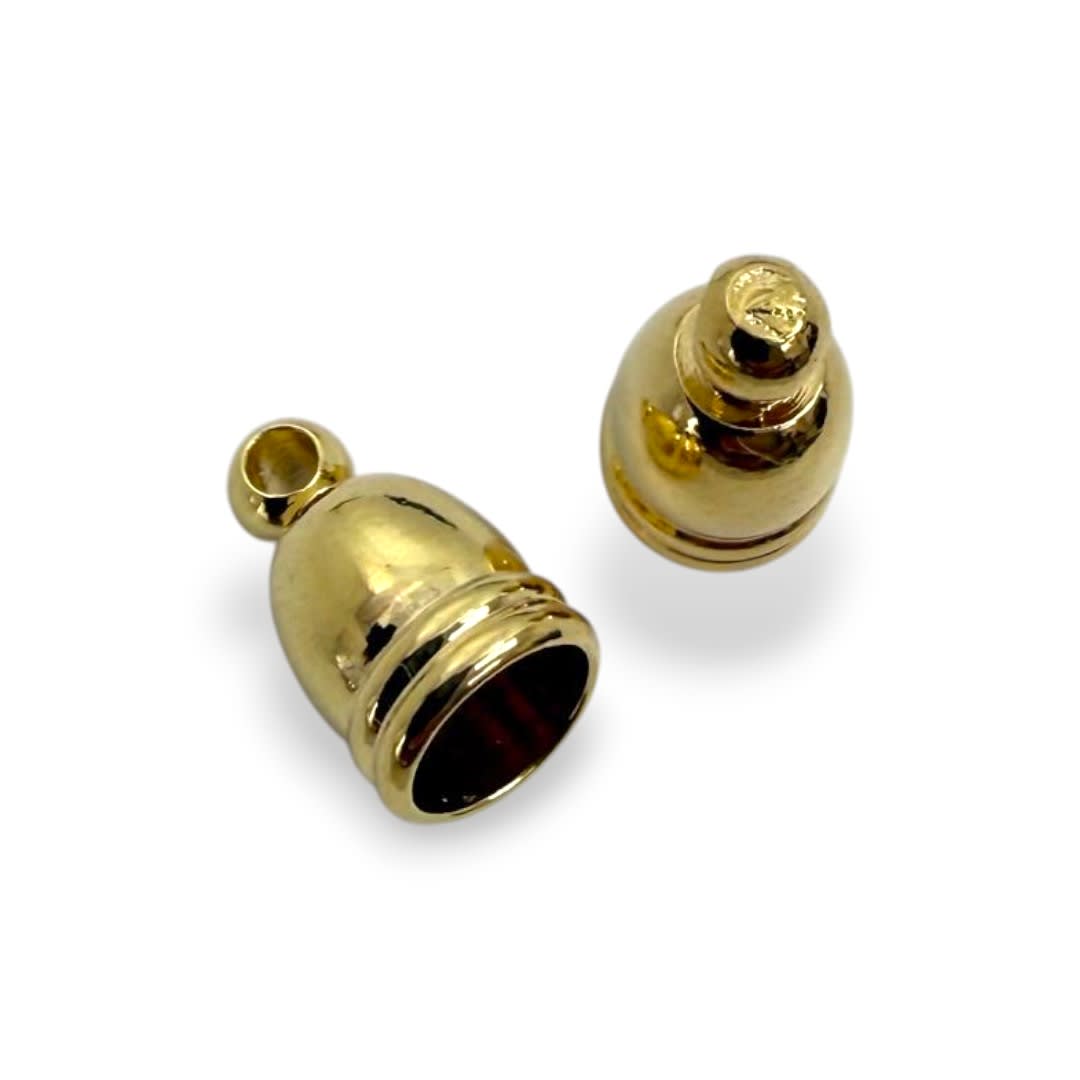 Terminal campana tapa cuero 6 mm baño de oro / par1