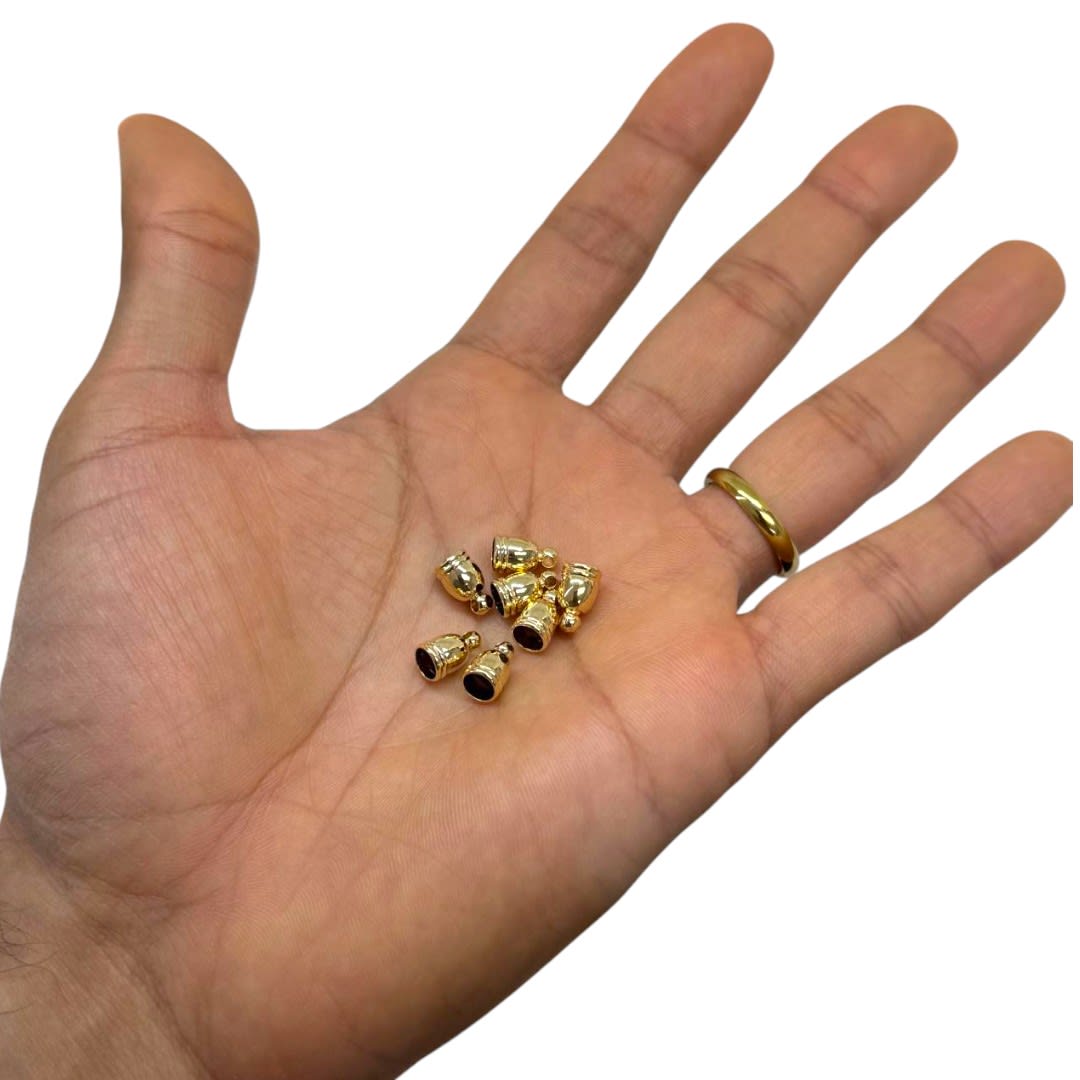 Terminal campana tapa cuero 6 mm baño de oro / par2