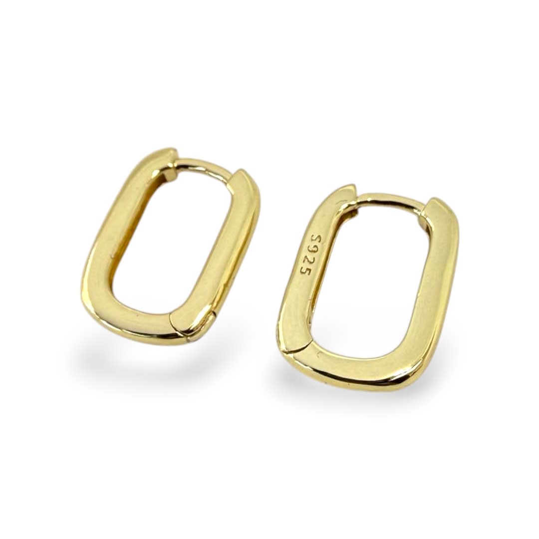 Aros argollas huggie rectangular 11x15 mm baño oro / par1