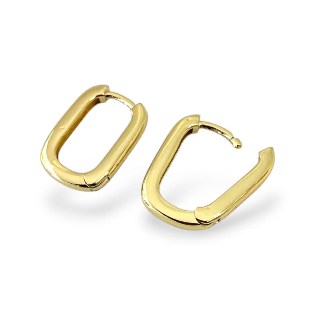 Aros argollas huggie rectangular 11x15 mm baño oro / par4