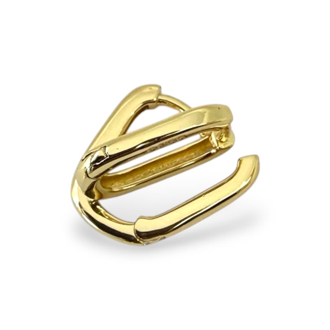 Aros argollas huggie rectangular 11x15 mm baño oro / par5