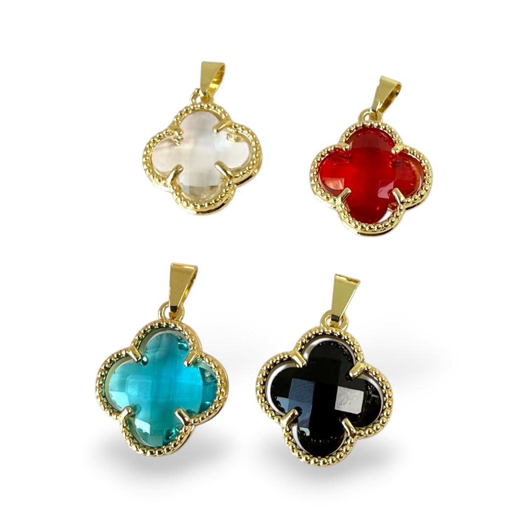 Dije colgante trébol 4 hojas 17 mm zircón baño de oro / unidad1