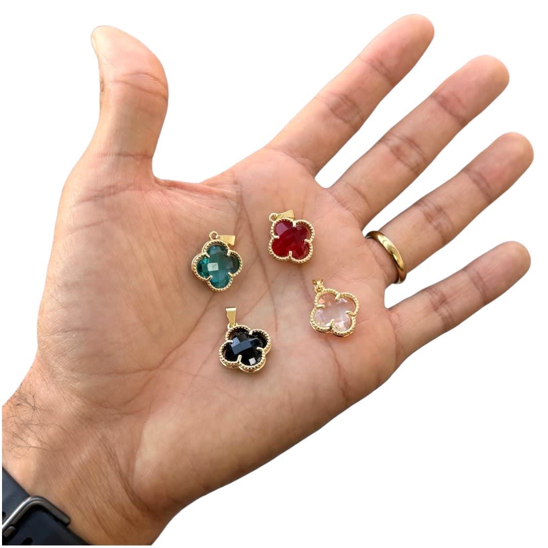 Dije colgante trébol 4 hojas 17 mm zircón baño de oro / unidad2