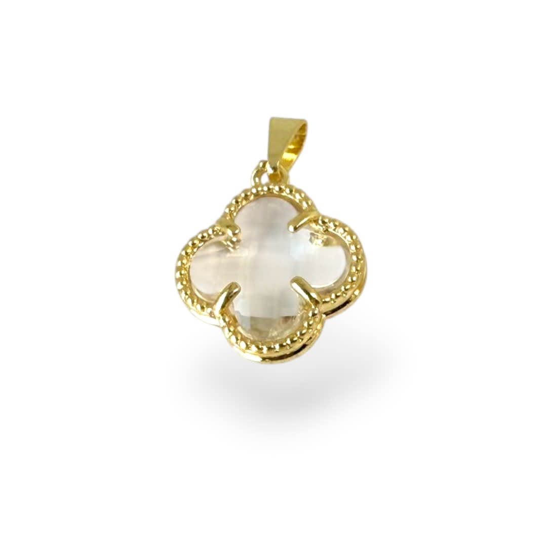 Dije colgante trébol 4 hojas 17 mm zircón baño de oro / unidad4
