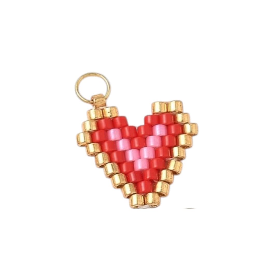 Dije colgante corazón de mostacilla 13 mm vidrio baño oro / unidad7
