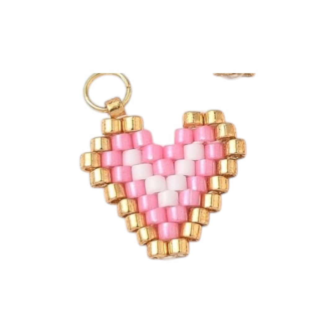 Dije colgante corazón de mostacilla 13 mm vidrio baño oro / unidad6