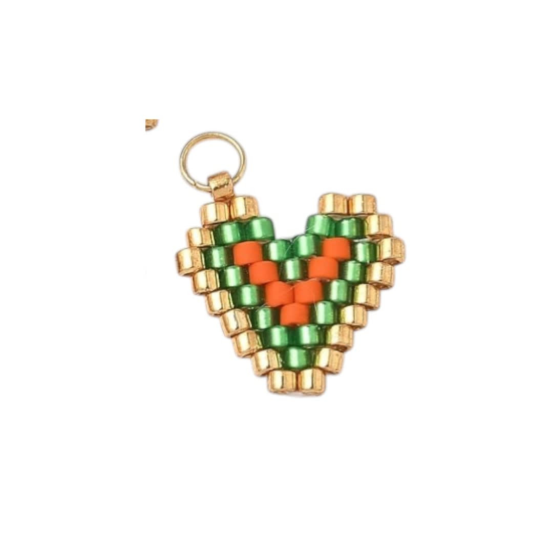 Dije colgante corazón de mostacilla 13 mm vidrio baño oro / unidad5