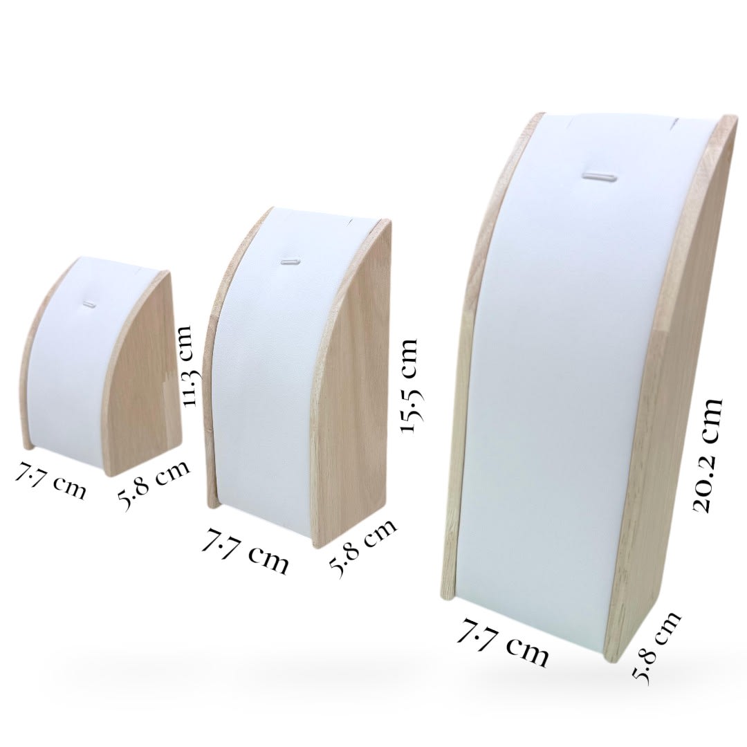 Set 3 exhibidores forma de arco madera eco cuero blanco / set3