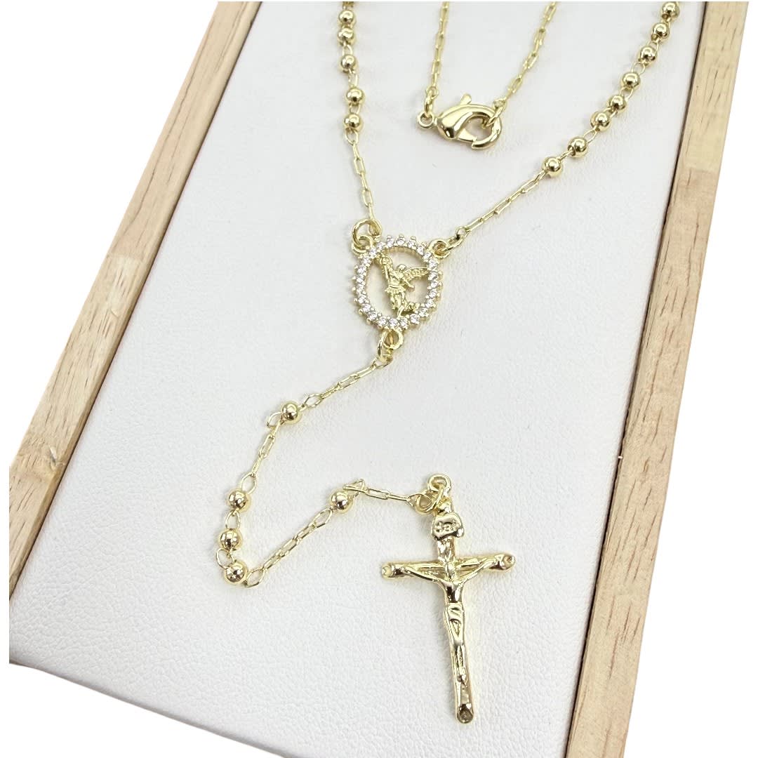 Rosario para dama niños con balines 2.5 mm baño de oro / unidad1