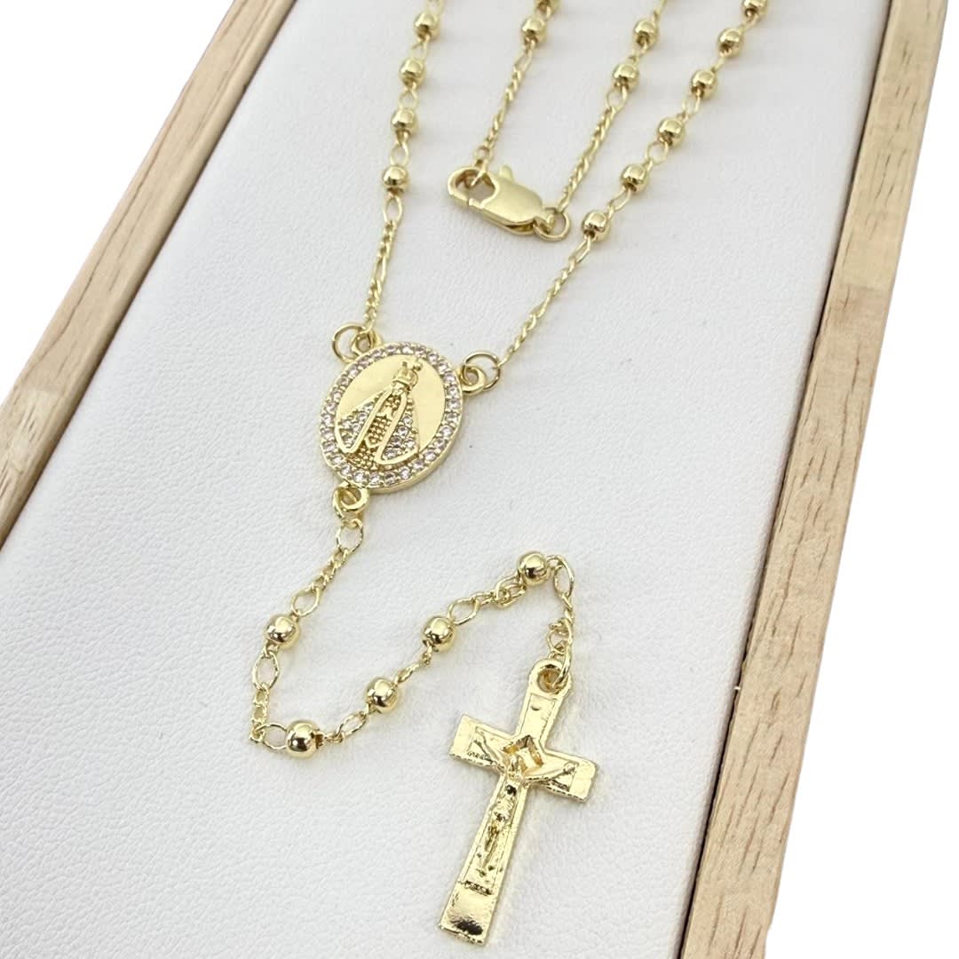 Rosario para dama niños con balines 2.5 mm baño de oro / unidad5
