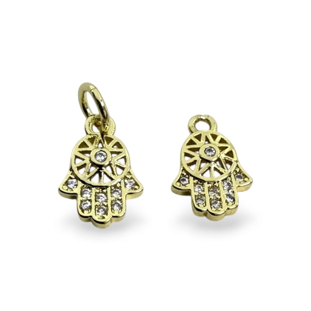 Dije colgante mini mano hamsa 8x11 mm protección zircón baño de oro / unidad1