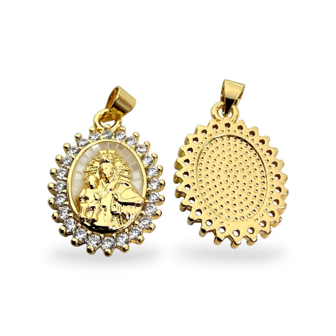 Dije colgante Virgen nácar 20x15 mm zircón baño oro / unidad5