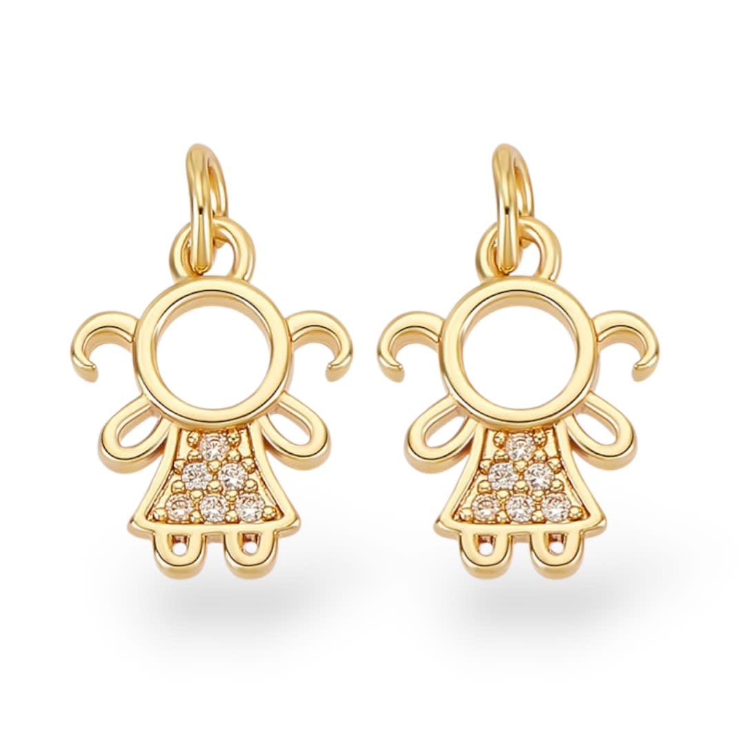 Dije colgante niña niño zircón 14 mm baño de oro / unidad2