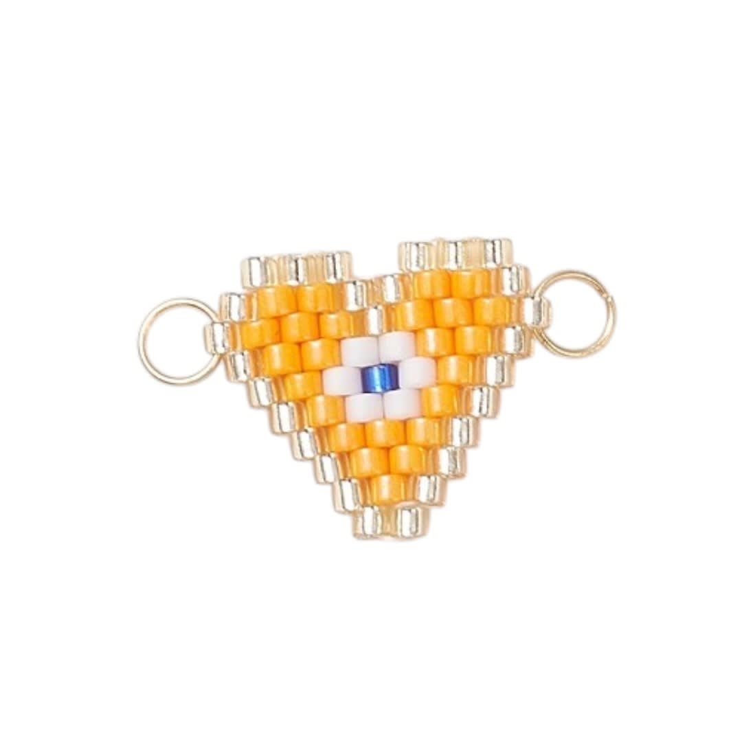 Dije conector corazón ojo turco mostacilla 13.5 mm baño oro / unidad4