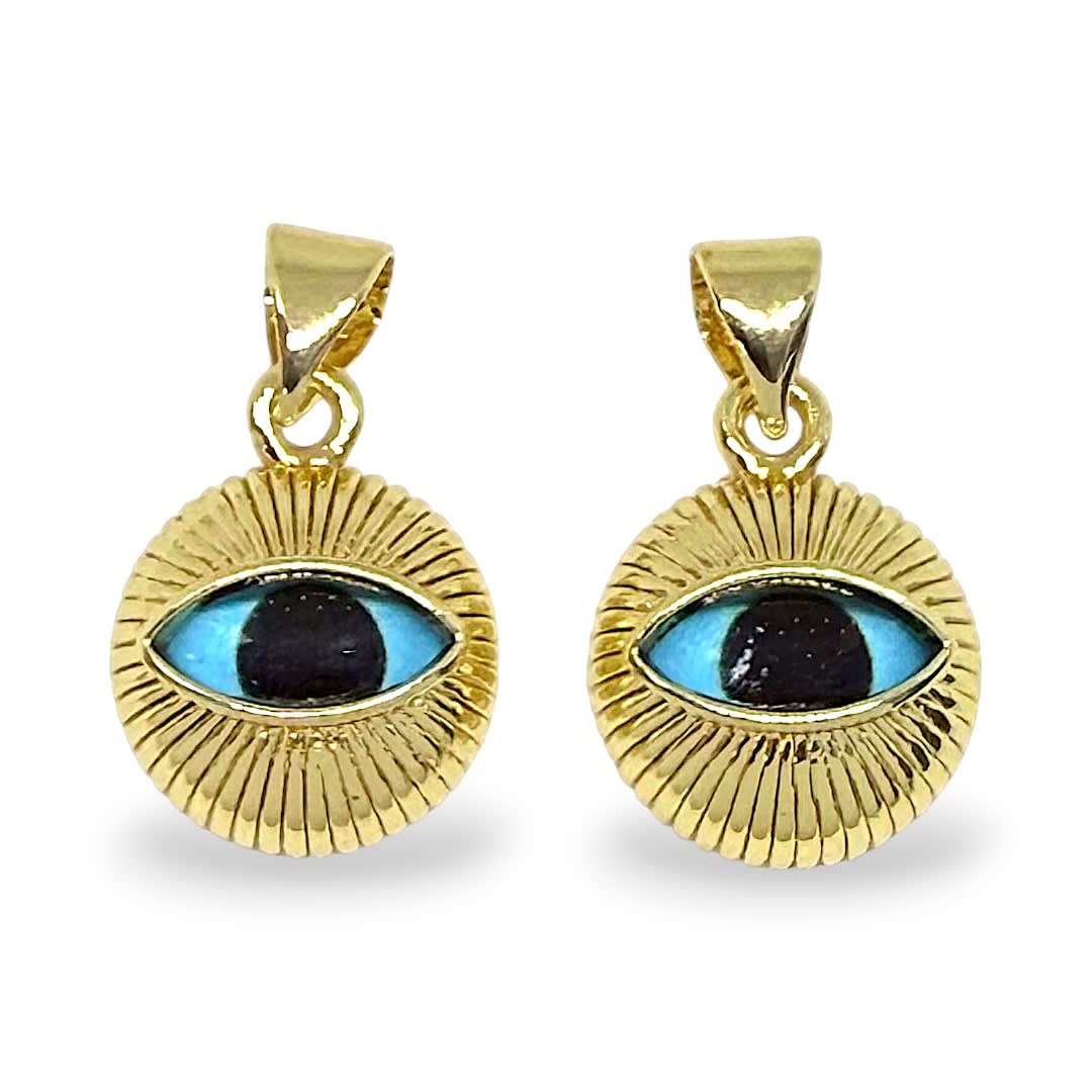 Dije colgante vidrio ojo turco baño oro 12 mm / unidad3