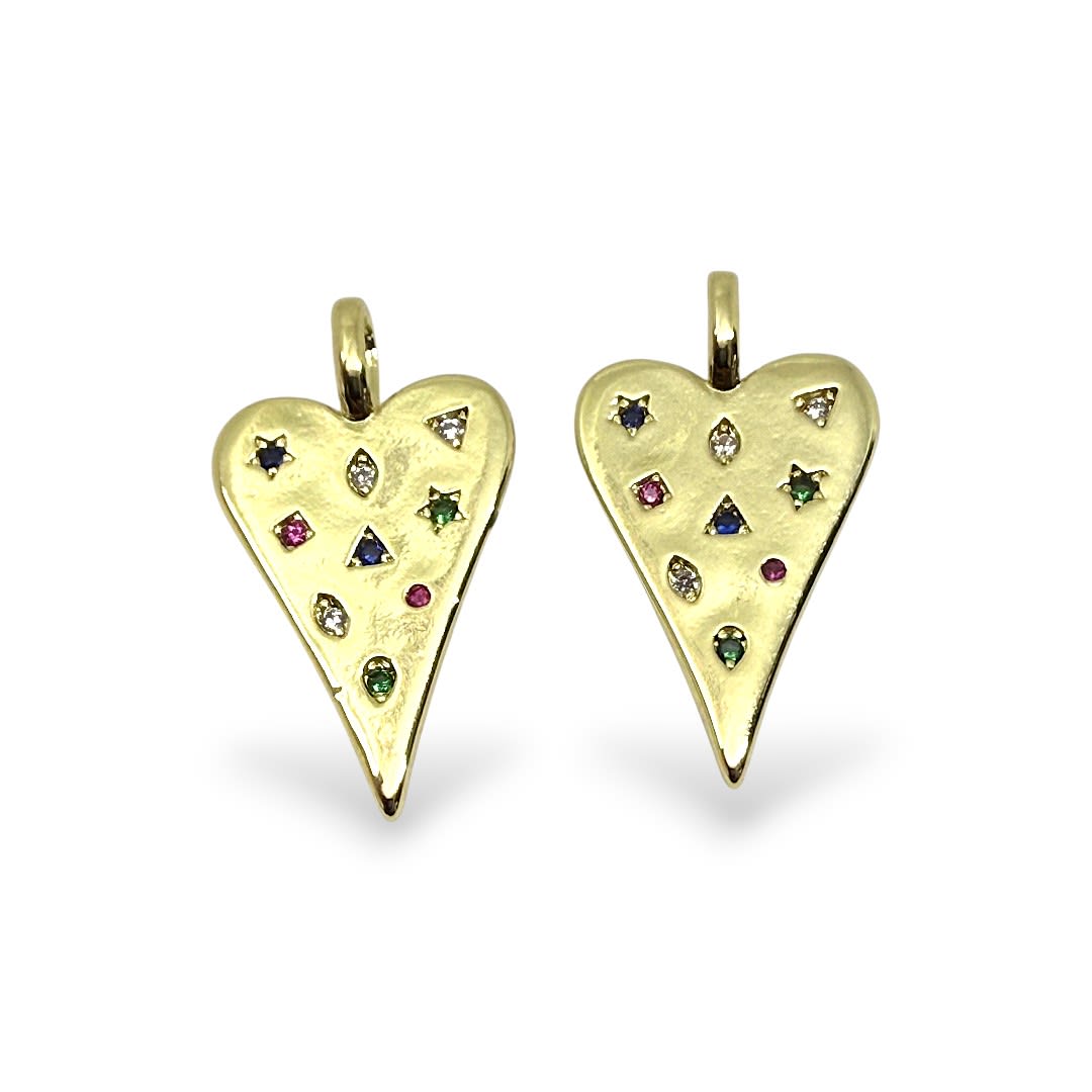 Dije colgante corazón alargado con zircón multicolor 13x24 mm / unidad2