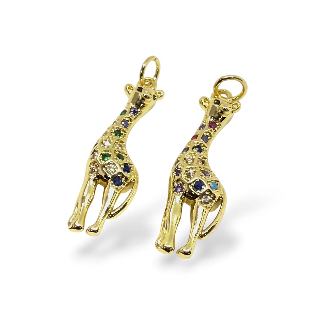 Dije colgante jirafa zircón multicolor baño oro 8x30 mm / unidad3