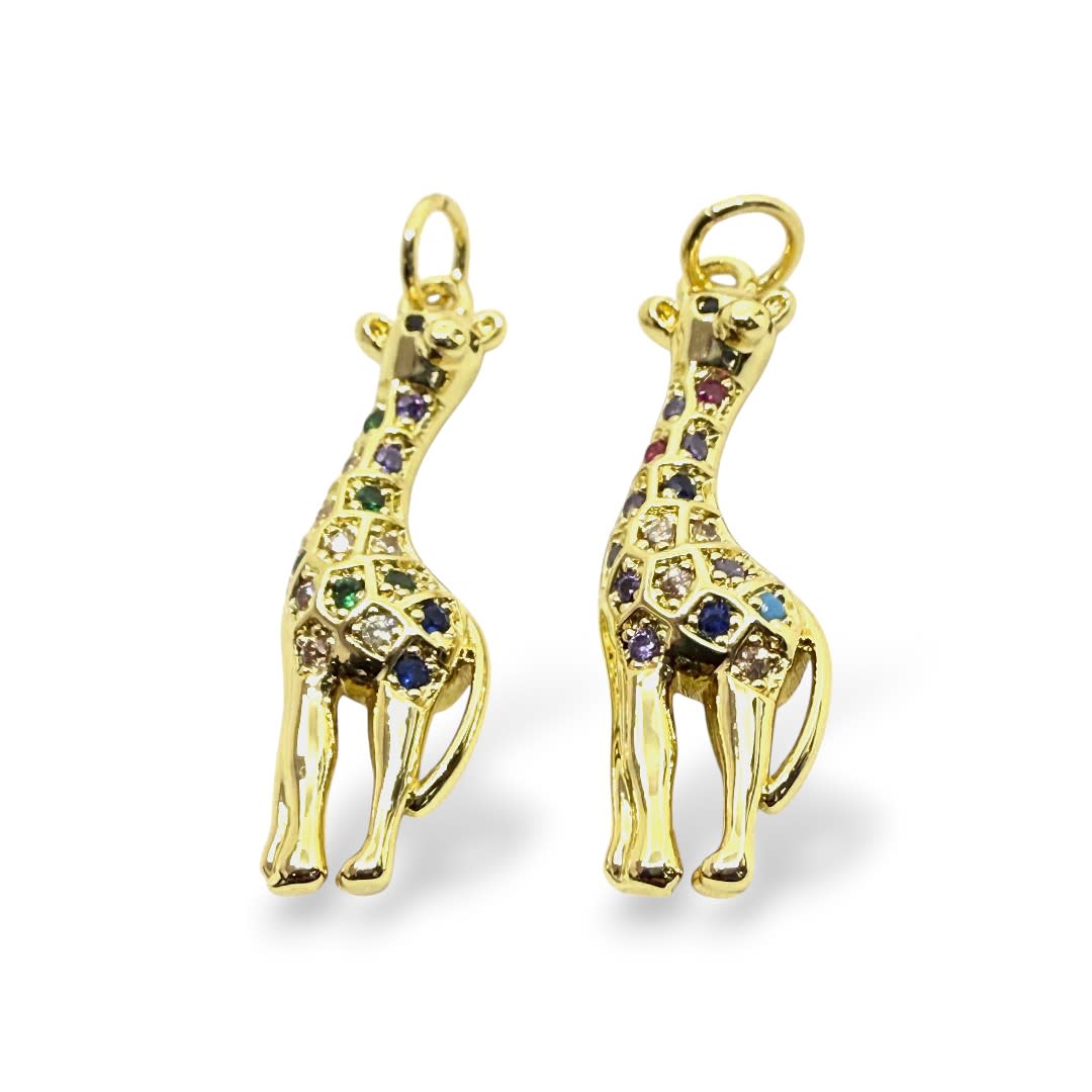 Dije colgante jirafa zircón multicolor baño oro 8x30 mm / unidad2